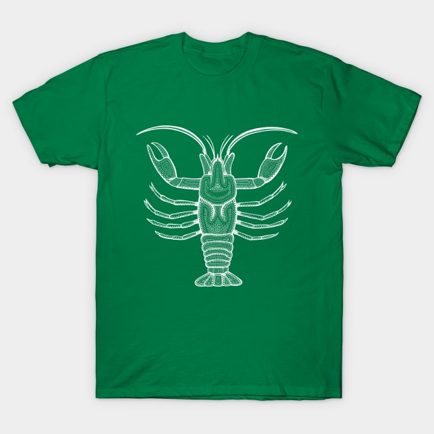 Crayfish or Crawdad Ink Art - cool animal design on green T-Shirt by Green Paladin